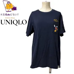 【古着】ユニクロ UT ミッキーマウス Tシャツ M 紺 ネイビー 半袖 ディズニー ワンポイント 刺繍 ポケット付き 古着deどない？