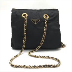 良品 PRADA プラダ 三角ロゴ プレート テスート ナイロン チェーン ショルダー バッグ ブラック 黒 ブランド レディース 鞄 かばん k5645