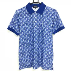 【超美品】パーリーゲイツ 半袖ポロシャツ ブルー系×白 ロゴ総柄 メンズ 4(M) ゴルフウェア 2024年モデル PEARLY GATES