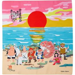 丸全 日本製 風呂敷 ポリエステル 中巾 岡本肇 七福神 48×50cm 0