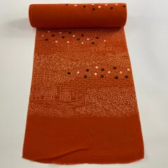 反物 秀品 小紋 桜 建物 絞り オレンジ 正絹 【中古】