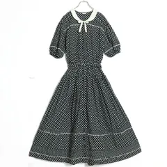 【美品】ピンクハウス★ドット柄パフスリーブワンピース  ネイビー系 レトロ可愛い♪清楚な白襟&リボン♪z15620