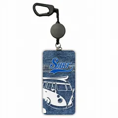  パスケース リール付き 定期入れ ICカード 伸びる リール カード入れ 2枚収納定期ケース 女の子 かわいい子供用 高校生 学生 社会人 デニム柄 バス サーフ