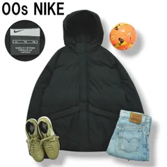 00s ヴィンテージ ナイキ NIKE フーデット ダウン ジャケット ウィンドブレーカー ラグランスリーブ スウッシュ ロゴ ジャンパー ビッグシルエット XL ブラック メンズ