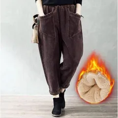 コーデュロイパンツ テーパードパンツ ノーマル 裏起毛 レディース サルエルパンツ ハイウエスト コーデュロイ パンツ 暖かい 防寒 ボトムスHZQ2949