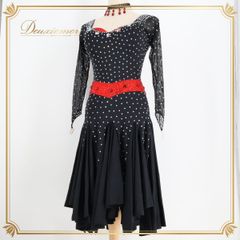 社交ダンス衣装】ブラック ラテン ドレス ワンピース 赤 黒 レッド