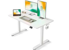 新品 FEZIBO 電動 昇降式デスク スタンディングデスク 幅120cm 奥行60cm 高さ72-118cm 上下昇降デスク 高さメモリー機能 静音 衝突検知 収納フック付き pc オフィスデスク ミーティングテーブル テレワーク 人間工学 おしゃれ ホワイ