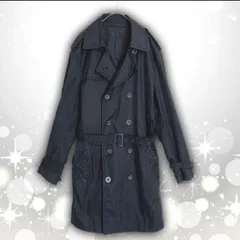 【即決ご希望額はコメントへ】 美品 COMME CA ISM　コムサイズム　トレンチコート　ブラック　Ｌ　ユニセックス　ロングコート　ミドル丈　ダブル　ベルト付　ガンフラップ　ストライプ　きれいめ　大人　ビジネス　通勤　フォーマル　シンプル　ベーシック　春秋