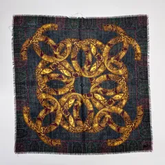 美品 シャネル シルク カーキ 総柄 スカーフ ストール 手縫い