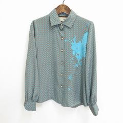 #a 긴자 매기 GINZA Maggy 셔츠 블라우스 긴팔 11호 차 하늘색계 총무늬 뜨개질 무늬 도트 꽃무늬 여성 936887 k01