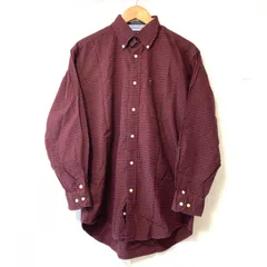 モーリシャス製◎ (^w^)b TOMMY HILFIGER トミーヒルフィガー ボタンダウン 長袖 シャツ チェック柄 古着 アメカジ カジュアル コットン100% 爽やか トップス お洒落 ボルドー系 メンズ 男性 サイズ S