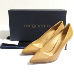 新品同様 Sergio rossi セルジオロッシ パテントレザー ポインテッドトゥ ピンヒール パンプス 36 1/2 36.5 約23.5cm ベージュ レディース 古着 中古 USED