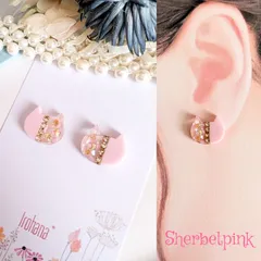 きらきら✨バイカラー 猫 ピアス イヤリング シャーベットピンク