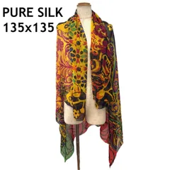 021 シルク 135×135 シフォン ストール スカーフ ショール 絹 大判
