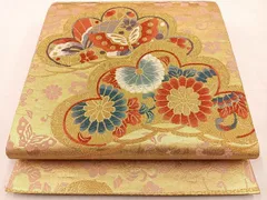 平和屋着物◎六通柄袋帯　唐織　松花蝶文　金糸　正絹　逸品　BAAT9667hj