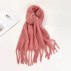 【ダークピンク】ボリューム マフラー ストール モヘア風 トレンド ふわふわ 暖かい 差し色 コーデ レディース 大判 厚手 秋冬 韓国 ファッション あったか おしゃれ 防寒 通勤 通学