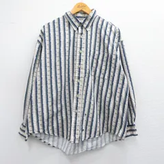 XL/古着 長袖 シャツ メンズ 00s 大きいサイズ コットン ボタンダウン 紺他 ネイビー ストライプ 25mar05 中古 トップス