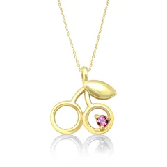 10月誕生石ピンクトルマリン 小さな さくらんぼ チェリー の プチペンダン&キラキラ輝く華奢チェーンゴールドネックレス 美輪宝石 ※製作納期約４週間