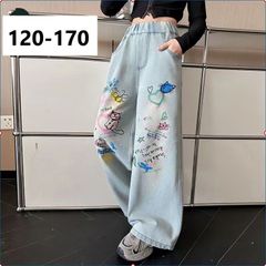デニムパンツ 女の子 子供服 こども服 キッズ パンツ デニムパンツ ジーンズ ジーパン ズボン ボトムス デニムパンツキッズ お洒落デニムパンツ プリント 動きやすい 楽ちん ウエストゴム オールシーズン ゆったり KTGA030(120-170)