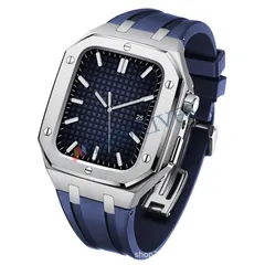 2023新型 アップルウォッチ カバー ケース バンド 高級 メンズ ラバー ステンレス ケース 44mm 45mm シリーズ 9 8 7 6 5  apple watch アップルウォッチケース マグネット アップル ウォッチ 一体 腕時計 おしゃれ 一体型