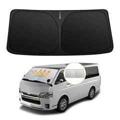 【強化版】トヨタ ハイエース 200系 ワイドボディ専用 フロントガラスサンシェード ヴェルファイア H16.8-現行 UVカット 吸盤不要 遮光断熱 夏 紫外線 UVカット 簡単着脱 内装パーツ 車種専用設計 折り畳み式 収納袋付き