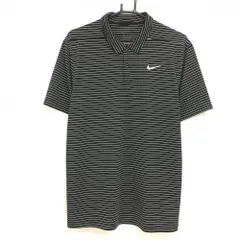 ★特価★【美品】ナイキ 半袖ポロシャツ 黒×白 ボーダー ロゴ刺しゅう DRI-FIT メンズ L ゴルフウェア NIKE