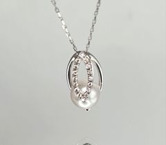 K18WG ダイヤモンド アコヤ真珠ネックレス D0.10ct 3.2g 40cm