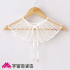 【大人可愛いつけ襟】付け襟 つけえり つけ衿 レース 白色 重ね着風 レイヤード トップス 丸襟 まるえり オールシーズン フェイクパール シンプル ファッション小物 お出かけ おしゃれ 大人女子 紐で結ぶ