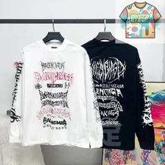 【本日限定特価】BALENCIAGA メンズ＆レディース ロングスリーブ Tシャツ ニューイヤー限定 直噴プリント ブラック/ホワイト XS-L [本日特価|新品未使用品]-WTO輸入1-SX55