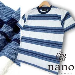 新品 nano universe ナノユニバース nano universe インディゴ 鹿の子 ボーダー Tシャツ ブルー×ネイビー