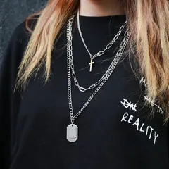 3連 ネックレス クロス 十字架 タグ プレート