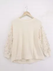 ◇ E hyphen world gallery PEACE 切替 刺繍 ニット 長袖 カットソー サイズF ライトベージュ系 レディース P  【1302230001963】