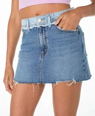 【送料無料】 ロキシー レディース スカート ボトムス Sereia Two-Wash Denim Frayed-Hem Mini Skirt Patch And Release Denim