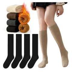レディース 暖かい 厚手【4足セット・防寒保温・足長効果・保温吸湿】暖かい靴下 綿 春秋冬 足冷え対策 ハイソックス 着圧ソックス 裏起毛 女性スポーツソックス おしゃれ 可愛い [雲見] カラバリ 豊富 通学 通勤 カーフソックス