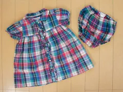 ラルフローレン ralph lauren アウトレット 子供服 女の子 9M 約 60cm 70cm ベビー服 半袖 ワンピース マドラス チェック 緑 青 赤 春 夏 ★2 ガールズ キッズ ベビー 【中古】 ユーズド リサイクル 子ども服 こども