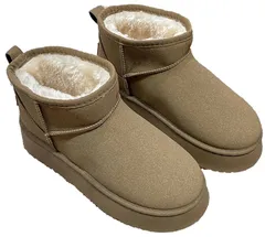 [SLOW＆MELLOW] ムートンブーツ レディース シューズ スノー ブーツ 防寒 対策 ファー スエード 調 シンプル カジュアル 靴 2カラー (カーキ, 23.5 cm) [カーキ] [23.5 cm]