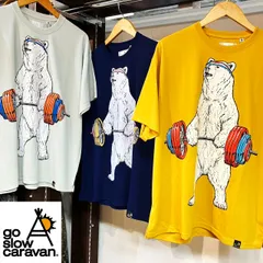 セール☆ go slow caravan Drymix バーベル クマ BIG TEE ☆ ドライ ミックス 速乾 UV 防シワ アウトドア 外遊び キャンプ ジム 男子 カットソー 服 半袖 Tシャツ