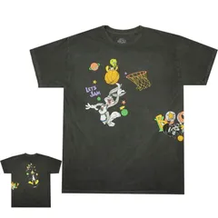 新品 メンズ レディース Tシャツ SPACE JAM LET'S JAM VINTAGE TEE スペースジャム Tシャツ 半袖 シャドー フェード ウォッシュ 黒 ブラック 男女兼用 ジェンダーフリー アメキャラ バスケデザインのサムネイル