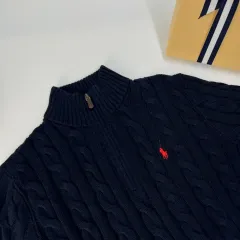 ポロ Ralph Lauren(ラルフローレン) ハーフジップアップ ケーブル編み ニット セーター ネイビー M （ 105 ）