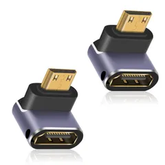 Duttek L字型HDMI Mini HDMI 変換アダプタ, 8K HDMIミニ HDMI2.1変換アダプター Mini HDMI(オス) to HDMI(メス) 延長アダプタ金メッキコネクタ HDR対応 2個セット(下向き)