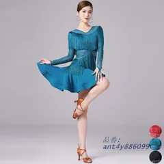 社交ダンス ラテンドレス 社交ダンス ワンピース ダンス衣装 演技服 ワンピース チャチャチャ 。 長袖 装飾あり 練習着 ワルツ ant4y886099