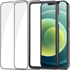 【新着商品】12Pro / 用 用 / 強化ガラス 12 液晶画面 アイフォン 全面保護 保護シート 保護フィルム 2枚セット iPhone12Pro iPhone12 ガイド枠付き ガラスフィルム 透明-黒縁 NT2F