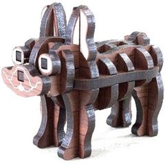 パズル造形　ミニチュア動物「フレンチブルドッグ」　シート貼りＭＤＦオーク（茶）