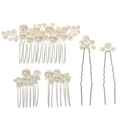 【特価商品】髪飾り レディース ヘアピン 5点セット結婚式 ヘアアクセサリー 和風 小物 おしゃれ パール 花 ヘアコーム フォーマル 和装用髪飾り バレンタインデー 文化祭 学園祭 (シルバー)