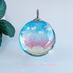 ぷっくりサークル＊空ネックレス(青空＊桜並木)