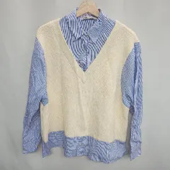 ◇ ZARA ザラ ストライプ柄 長袖 ドッキングシャツ サイズXS-S ベージュ ライトブルー ホワイト レディース E  【1407020042208】