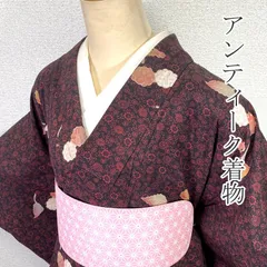 509af11▲アンティーク着物 赤の花唐草 楓や梅 レトロモダン 大正ロマン 昭和レトロ 和洋MIX▲