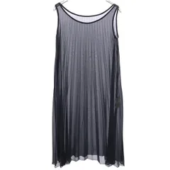 ランバンオンブルー 日本製 ノースリーブ プリーツ ワンピース 38 ブラック系 LANVIN en Bleu シースルー レディース 【中古】  【230517】 メール便可