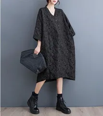 新品 2026新作 モード系　Vネック　大きいサイズ レディース ワンピース　ゆったり　春 秋冬 新品 長袖　チュニック