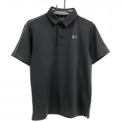 ★特価★アンダーアーマー 半袖ポロシャツ 黒 肩・袖ライン 胸刺しゅう HEATGEAR メンズ MD/M/M ゴルフウェア UNDER ARMOUR